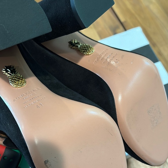 AQUAZZURA Sandy Suede Block-Heel Bow Pump, 41 - Picture 6 of 12